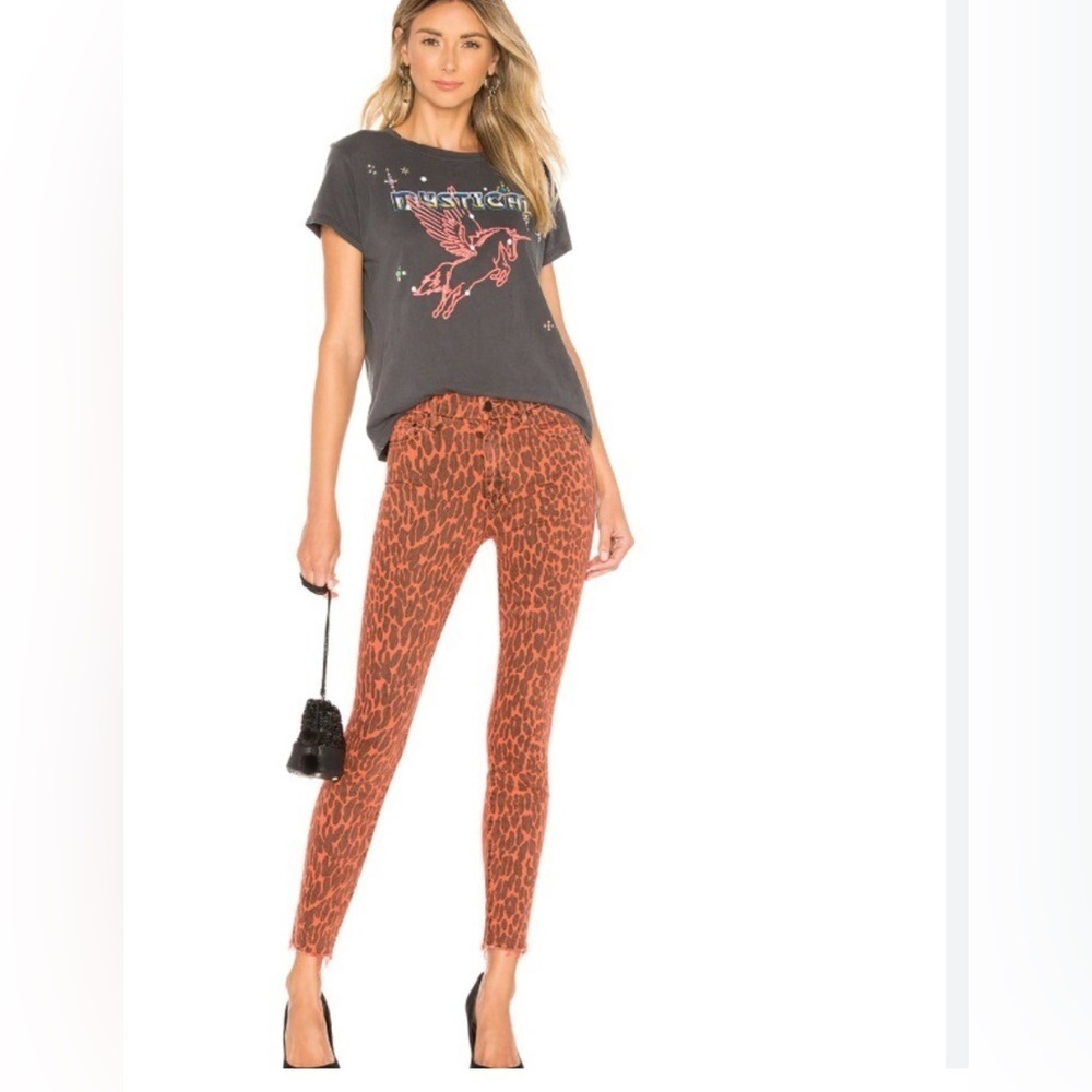 MOTHER High Waisted Ankle Looker Fray Animal Attraction